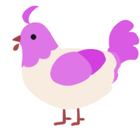 A cream and orchid chicken with a head pattern