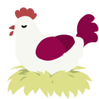 A white and maroon chicken