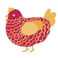 A crimson and honey chicken with a lace pattern