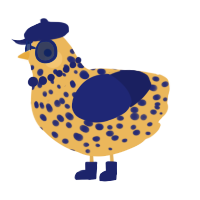 A honey and navy chicken with a speckle pattern