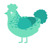 A mint and turquoise chicken with a half-lace pattern