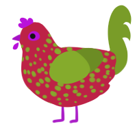 Watermelon Sugar, a crimson and chartreuse chicken with a speckle pattern