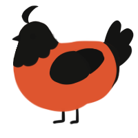 A vermilion and black chicken with a head pattern