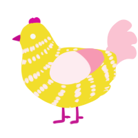A yellow and rose chicken with a bar pattern