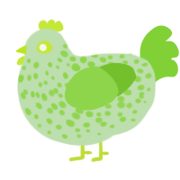 A gluppy and grass chicken with a speckle pattern