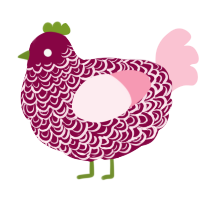 A maroon and rose chicken with a double-lace pattern