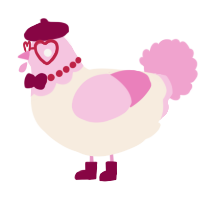 A cream and pink chicken with a head pattern