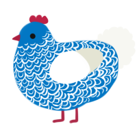 A sapphire and white chicken with a double-lace pattern