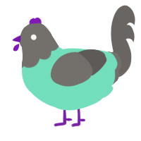 A mint and grey chicken with a head pattern