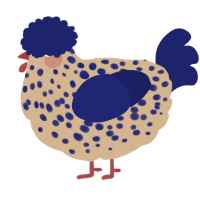 A beige and navy chicken with a speckle pattern