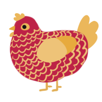 A crimson and honey chicken with a lace pattern