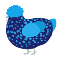 A navy and sky chicken with a speckle pattern