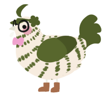 A cream and olive chicken with a bar pattern