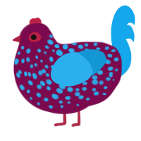 jelly bean, a wine and sky chicken with a speckle pattern