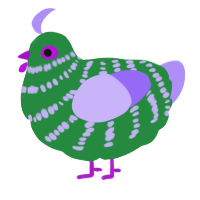 A viridian and lilac chicken with a bar pattern