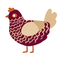 A maroon and beige chicken with a lace pattern