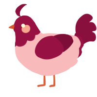 A pink and maroon chicken with a head pattern