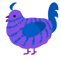 A blurple and ultramarine chicken with a bar pattern