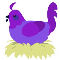 A blurple and violet chicken with a head pattern