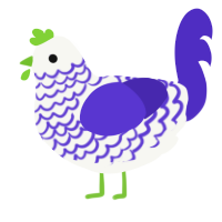 A white and indigo chicken with a lace pattern