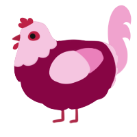 A maroon and pink chicken with a head pattern