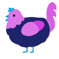 A navy and orchid chicken with a head pattern