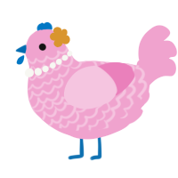 A pink chicken with a lace pattern