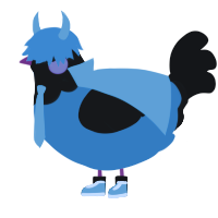 A sapphire and black chicken with a head pattern
