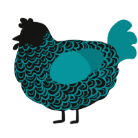 A black and teal chicken with a double-lace pattern