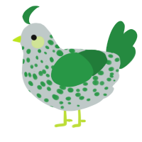 A silver and viridian chicken with a speckle pattern