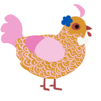 A orange and pink chicken with a double-lace pattern