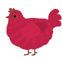 A crimson chicken with a bar pattern
