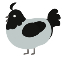 A silver and black chicken with a head pattern