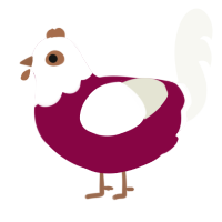 A maroon and white chicken with a head pattern