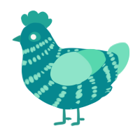 A teal and mint chicken with a bar pattern