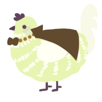 A apple and white chicken with a bar pattern