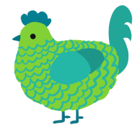 A grass and turquoise chicken with a lace pattern