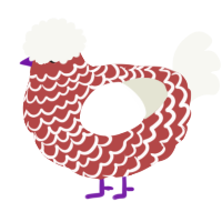 A red and white chicken with a lace pattern