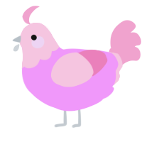 A lavender and pink chicken with a head pattern