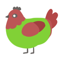 A grass and red chicken with a head pattern