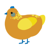 A orange and yellow chicken with a neck-speckle pattern