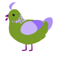 A chartreuse and lilac chicken with a neck-speckle pattern