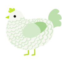 A white and gluppy chicken with a lace pattern