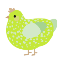 A lime and gluppy chicken with a speckle pattern