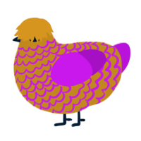 A ochre and amethyst chicken with a lace pattern