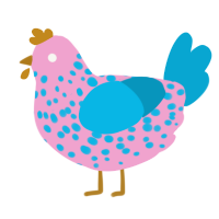 A pink and cerulean chicken with a speckle pattern