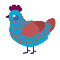 A cerulean and red chicken with a lace pattern