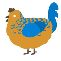 A orange and sapphire chicken with a half-lace pattern