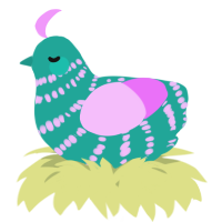 A turquoise and lavender chicken with a bar pattern