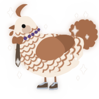 A cream and brown chicken with a lace pattern